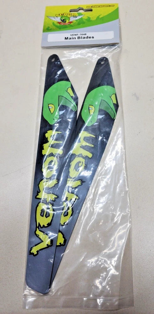 Pair of dark blue and green graphic main blades in clear plastic packaging