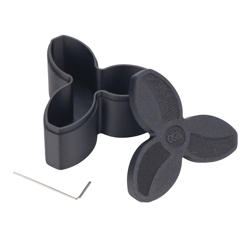 Black propeller wing protection guards with storage holders and metal pin