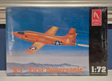 Sealed 1:72 model kit box showing orange X-1 First Supersonic jet aircraft