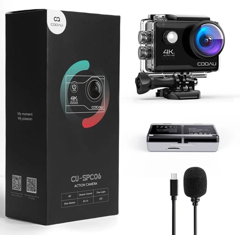 COOAU 20MP WiFi Action Sports Camera with 4X Zoom 30fps Waterproof Touch Screen