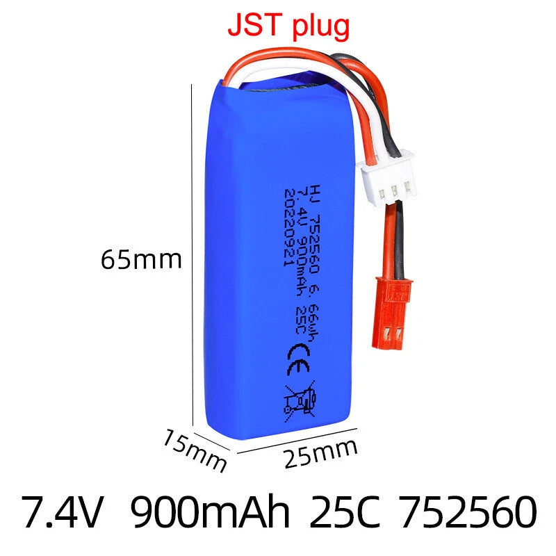 7.4V 900mAh 752560 Li-po Battery 25C High Rate for XK X520 Aircraft Accessories