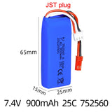 7.4V 900mAh 752560 Li-po Battery 25C High Rate for XK X520 Aircraft Accessories