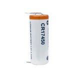 CR17450 3V battery cell with soldering tabs, orange top and white body