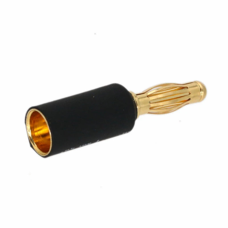 Black bullet connector adapter with gold male pin, 6.5mm to 4mm
