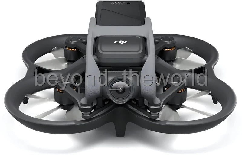 Gray FPV drone with front camera and four propellers, top view