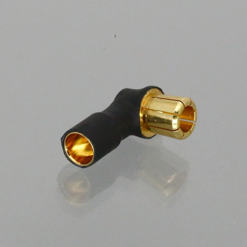90-degree bullet adapter cable, black heatshrink, gold 6mm female to 8mm male