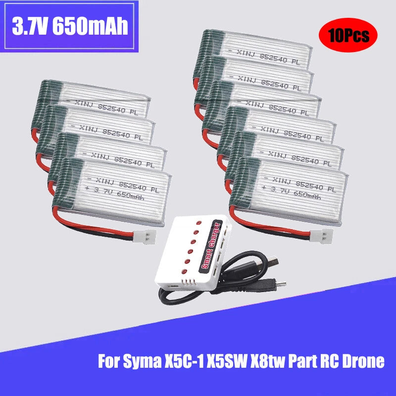 10Pcs 3.7V 25C 650mAh 852540 Lipo Battery For Syma X5C-1 X5SW X8tw Part RC Drone