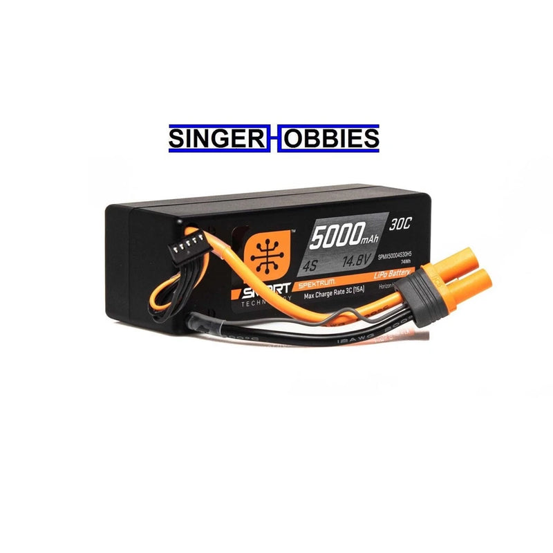 Spektrum SPMX50004S30H5 14.8V 5000mAh 4S 30C Smart LiPo Hard LiPo Battery IC5 HH Battery