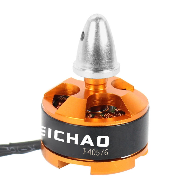 FICHAO brushless drone motor with orange-and-black body, silver bell housing, F40576