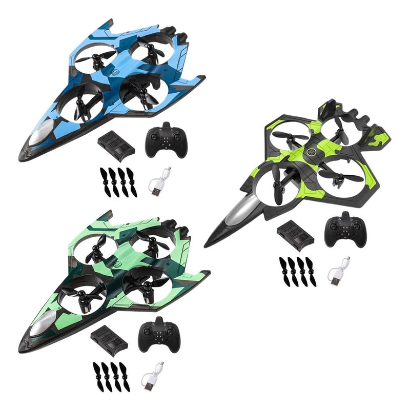 RC stunt airplane set with two color planes, remote, spare propellers and battery cable