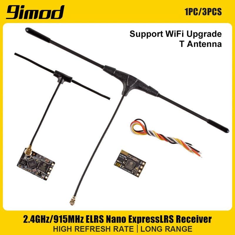 2.4GHz/915MHz ELRS Nano ExpressLRS Receiver w/ T Antenna for RC FPV Racing Drone