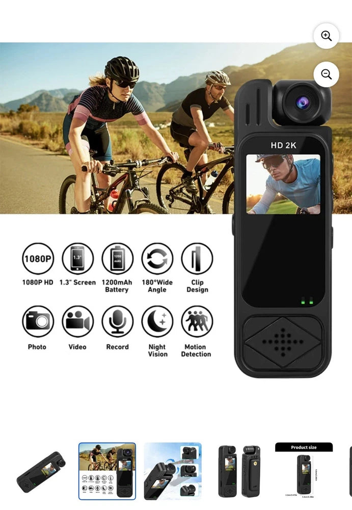 1080P Body Camera 5H Battery 20H w/Power Bank, IR Night Vision, Loop Recording