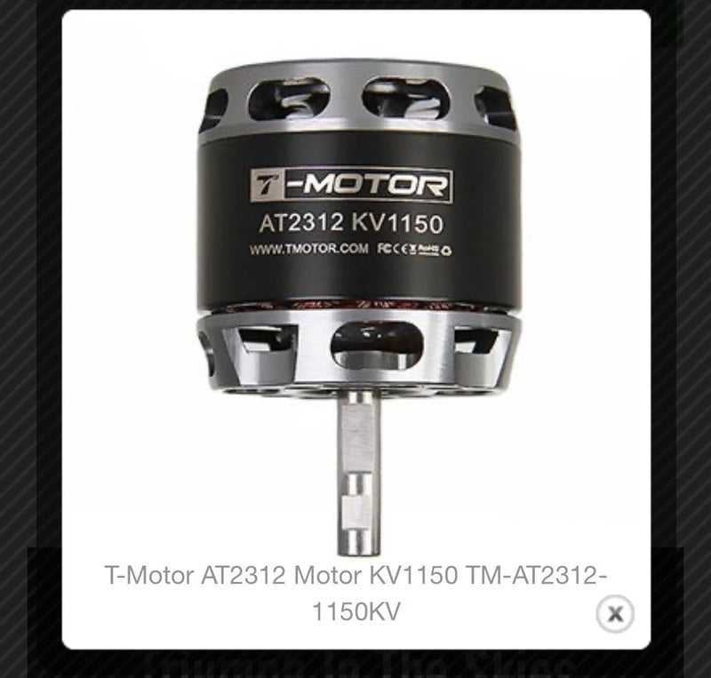 Black T-MOTOR brushless FPV motor with long shaft, AT2312 KV1150 label