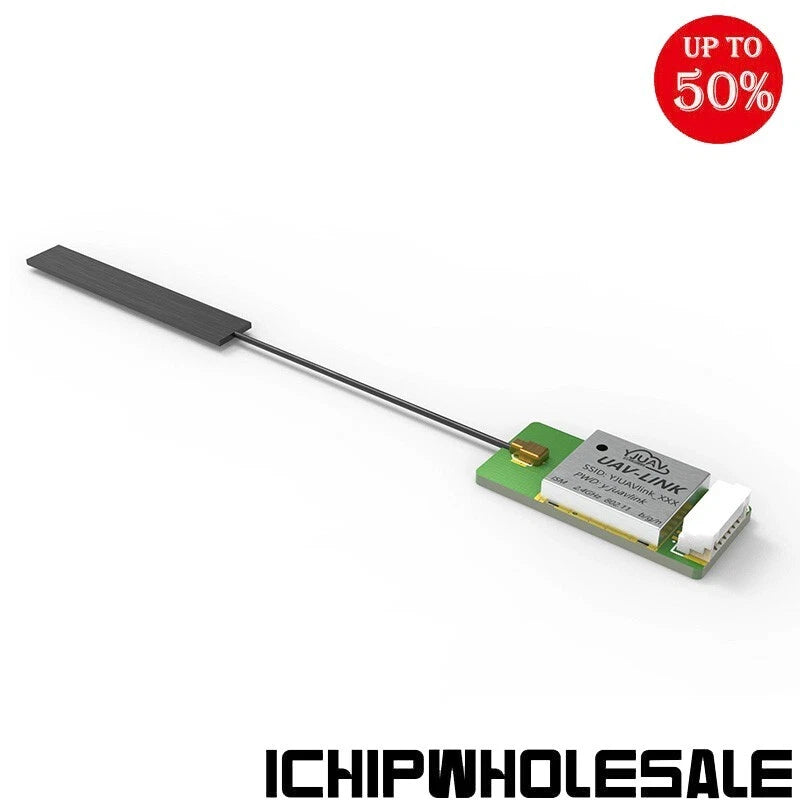 WiFi FPV VTX transmitter module, green PCB with antenna bar and white connector