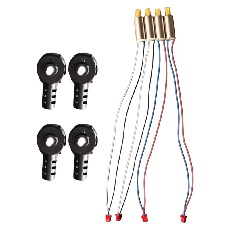 4 RC drone motor spare parts: black mounts with multicolor wire leads and red ends