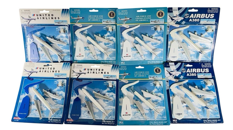 Realtoy (8) Assorted Commercial Airplane Pull Back Kits - New Old Stock 1/560