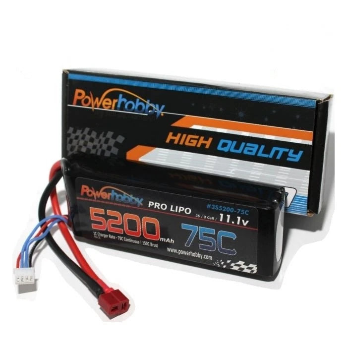 Power Hobby 3S 11.1V 5200mah 75c Lipo Battery w Deans Connector PHB3S520075CDNS