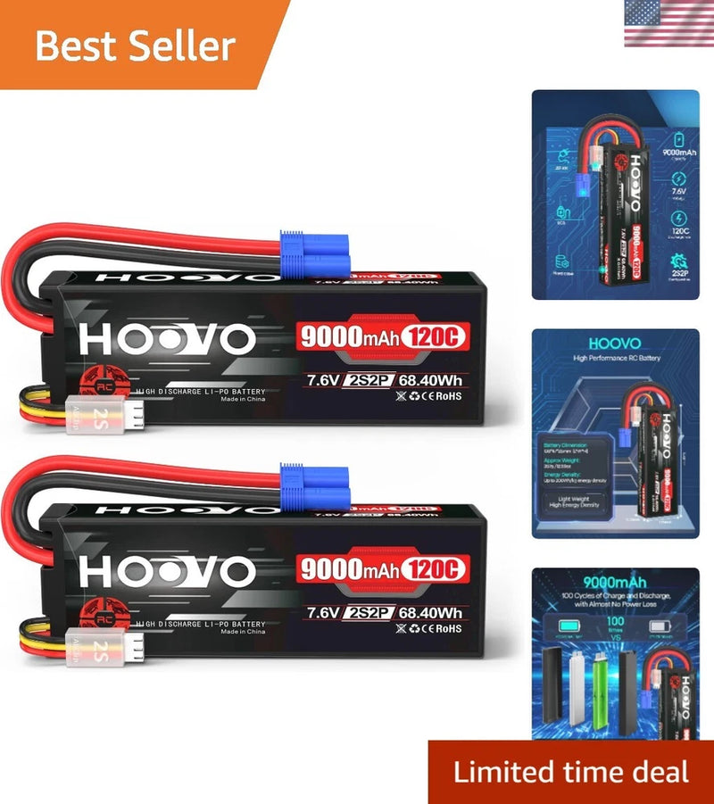 2S Lipo Battery 7.6V 9000mAh 120C RC Battery High Voltage Hard Case EC5 Plug ...