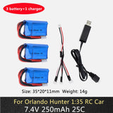3pcs 7.4V 2S 250mAh 25C LiPO Battery for RC Scale 1/36 Model Buggy Truck F3P