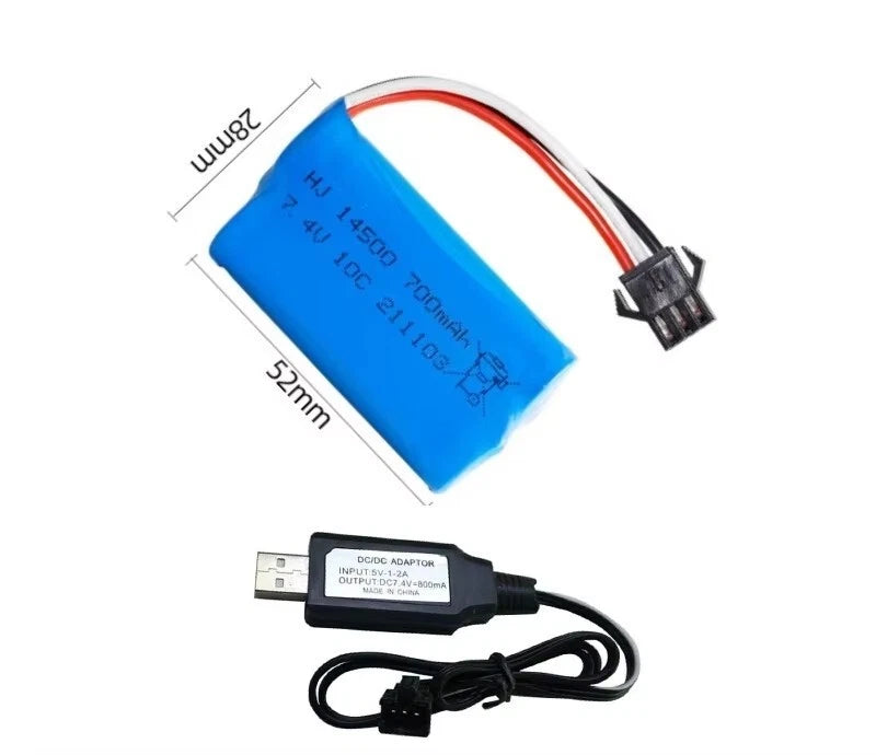 1 PK 7.4V 700mAh SM-4P Plug Li-ion Battery for RC Car Boat Truck w/ USB Charger
