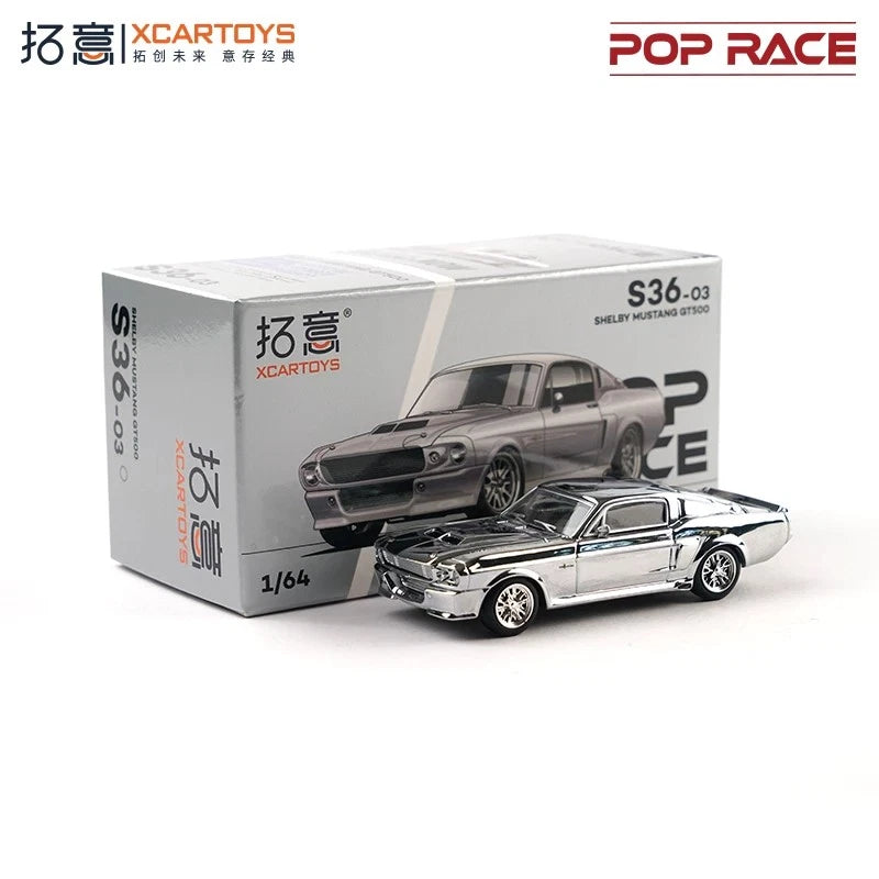 Xcartoys x Pop Race 1:64 Shelby Mustang GT500 Silver Diecast Model Car
