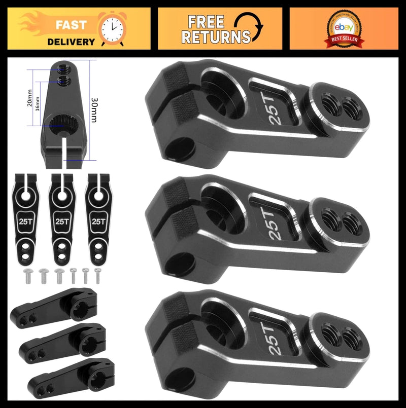 3Pcs Metal 25T Servo Horns for RC Cars, Boats - Compatible with Futaba, Savox, H