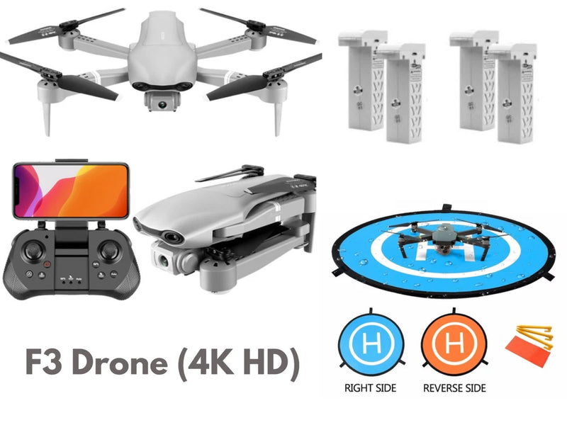 Quadcopter drone bundle with controller, phone screen, and accessories