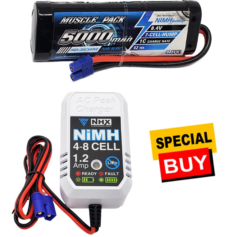 NHX RC 8.4V 5000mAh 7-Cell Nimh Hump Battery w/ EC3 Connector / ezWall Charger Battery