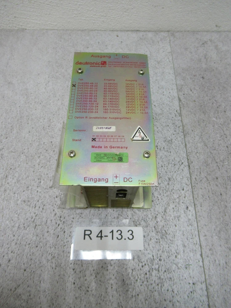 Deutronic DC-DC electronics transducer with green label and DC input terminals