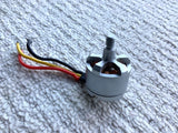 Counterclockwise drone motor with silver housing and multicolor wiring leads
