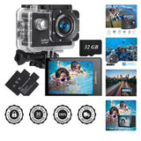 32GB Ultra HD Action Camera - 12MP Photos, 30m Waterproof, Includes 2 Batteries