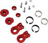 Red aluminum 25T servo saver arms, three-hole adjustable, with screws and retaining clips