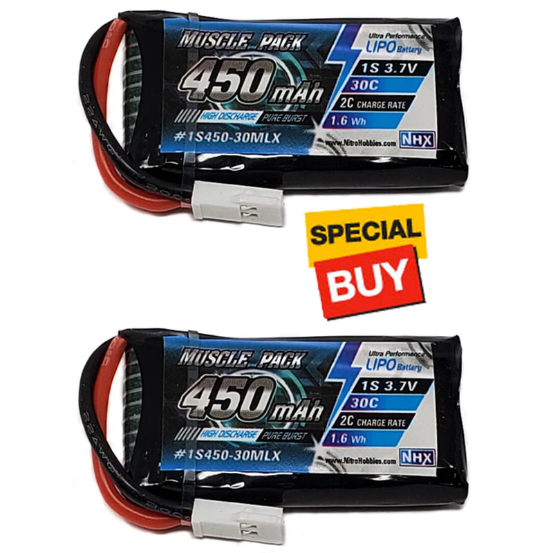 NHX Muscle Pack 1S 3.7V 450mAh 30C Lipo Battery w/ Molex Connector (2)