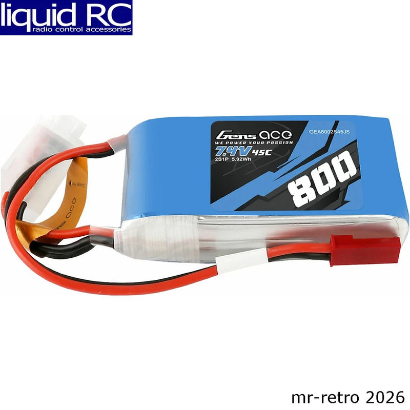 Gens Ace 8002S45JS 7.4v 800mah 2s 45c LiPo: Jst Battery