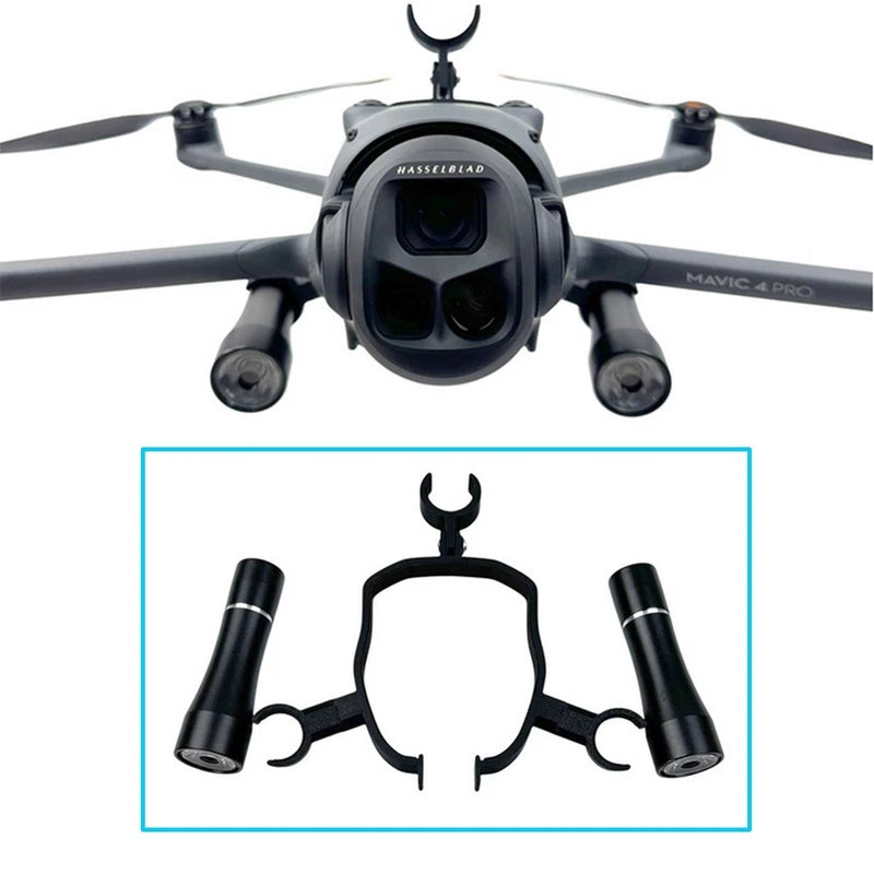 Drone LED searchlight night flight light with dual cylindrical lamps and mounting bracket