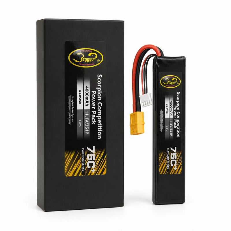 Scorpion 4000mAh 3S 11.1V 75C LiPo Battery XT60 RC Car Truck Boat 1-Pack Battery