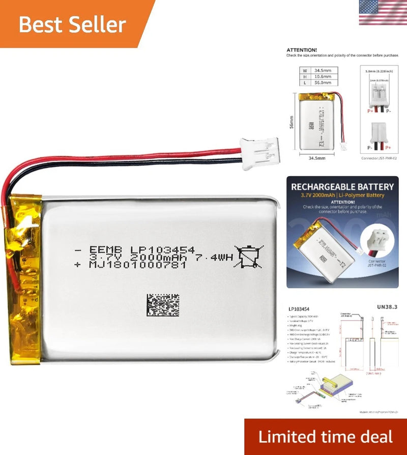 Ultra-Reliable 2000mAh 3.7V LiPo Rechargeable Battery for Advanced Gadgets Battery