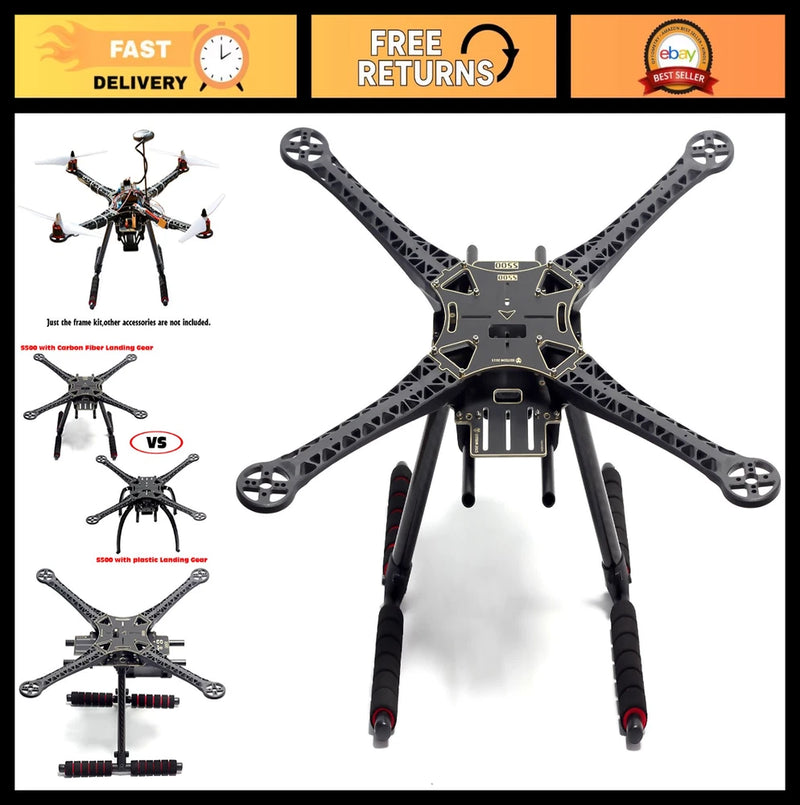 FPV Drone Frame Kit - S500 Quadcopter Frame with Carbon Fiber Gear, PCB Version