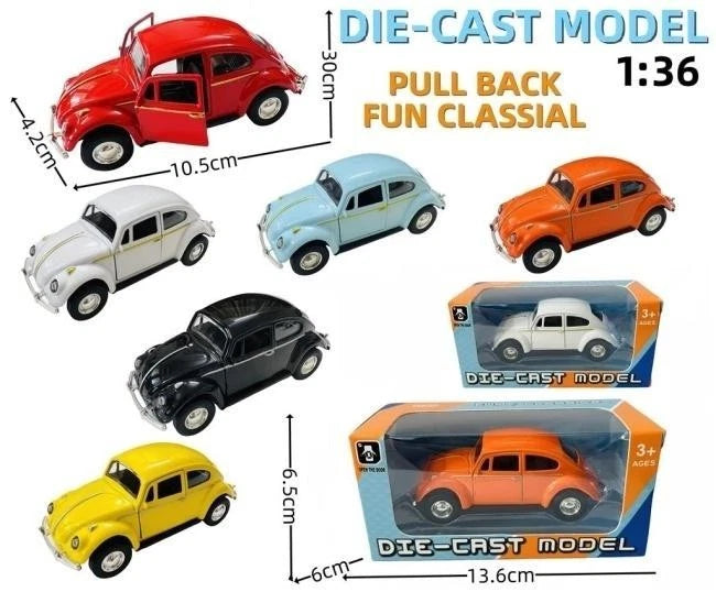 Volkswagen Beetle Germany Car Model Toy Diecast 1:36 Scale Open Door Pull Back