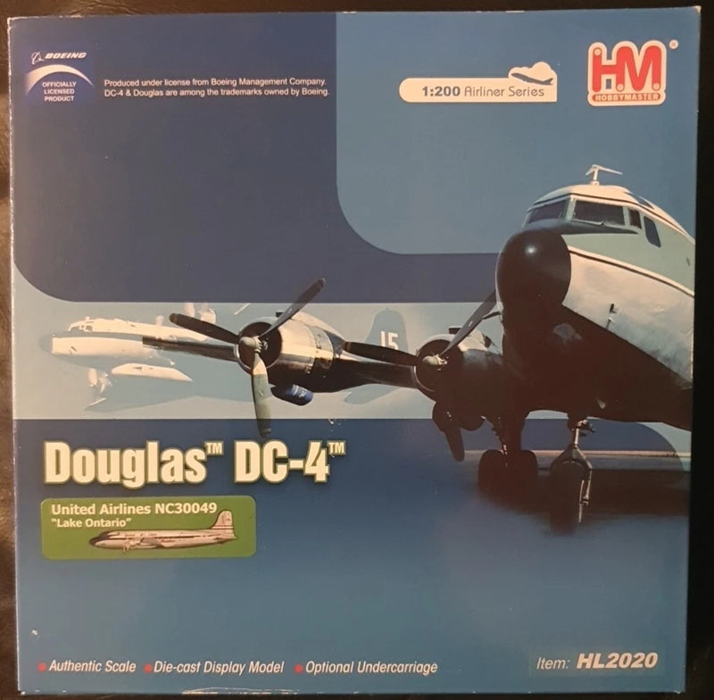 Hobbymaster DC-4 airliner die-cast model in display box, 1:200 scale