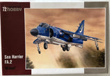 1/72 Sea Harrier FA.2 model kit box, blue fighter jet render, open package