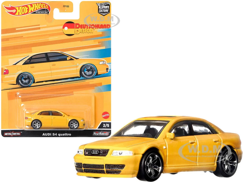AUDI S4 QUATTRO WITH SUNROOF YELLOW DIECAST MODEL CAR BY HOT WHEELS HCJ95