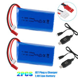 2x 2S Lipo Battery 7.4V 1300mAh 10C JST Plug & Charger for RC Truck Car Off Road