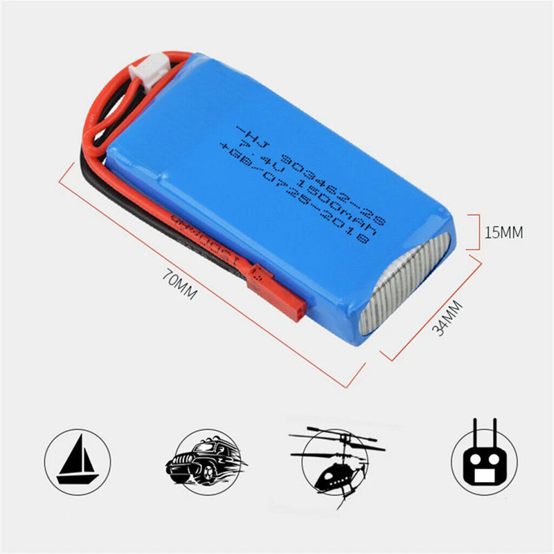 7.4V 1500mAh Lipo Battery JST Plug For WLTOYS V913 L959 L969 K959 L202 RC cars