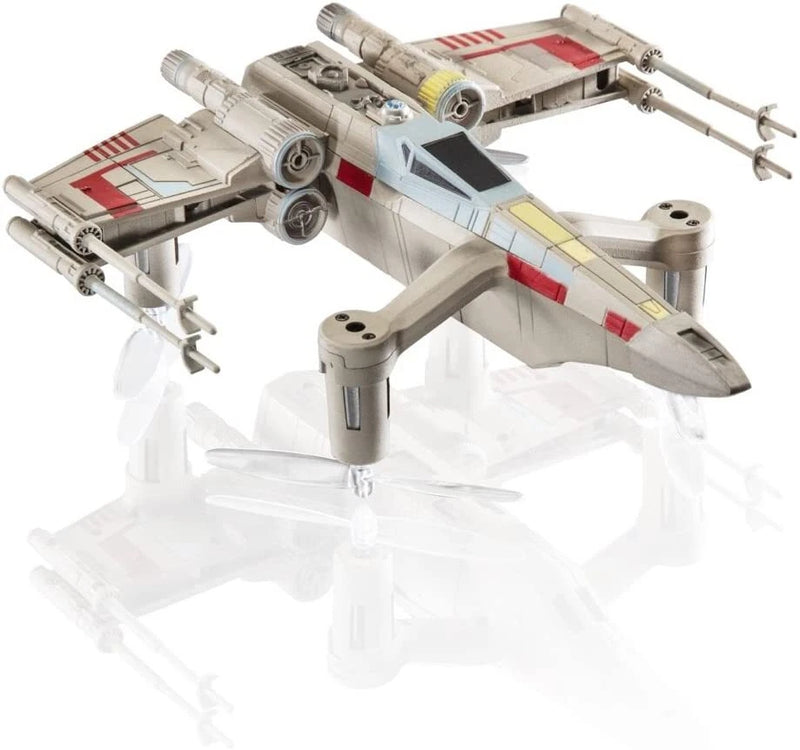 White T-65 X-Wing battle drone model with red markings, landing gear and wing cannons