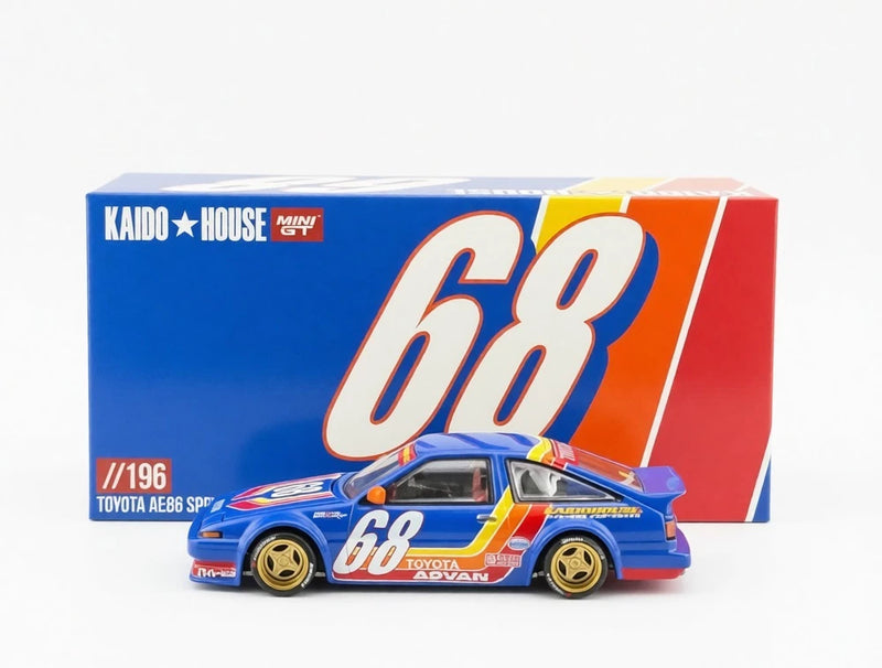 MINI GT x KAIDO HOUSE TOYOTA AE86 SPRINTER TRUENO RACING V1 1/64 BLUE KHMG196-2C