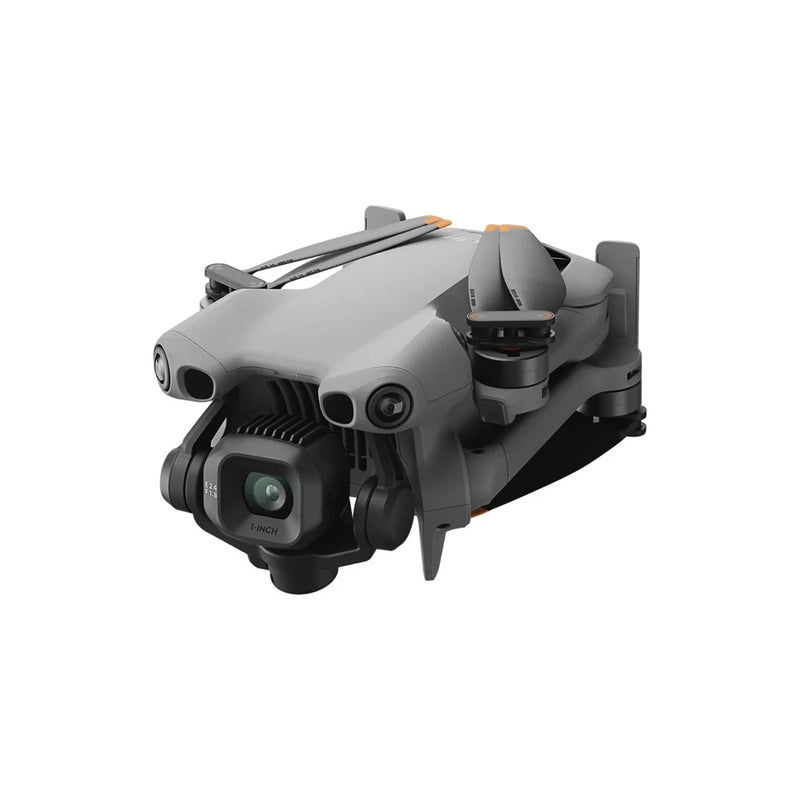 Foldable grey DJI mini drone with front sensors and camera gimbal