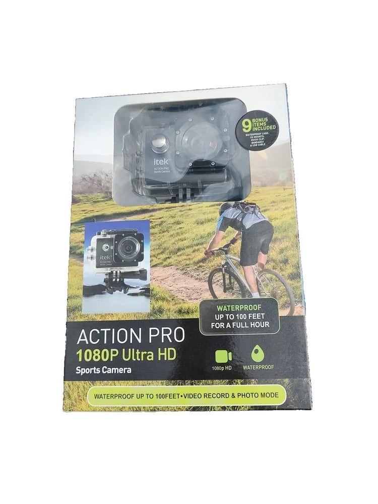 ITEK ACTION PRO 1080P ULTRA HD SPORTS CAMERA WITH  9 BONUS ITEMS Waterproof