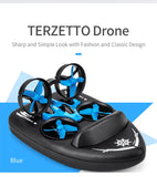 Blue remote control drone boat with four propellers