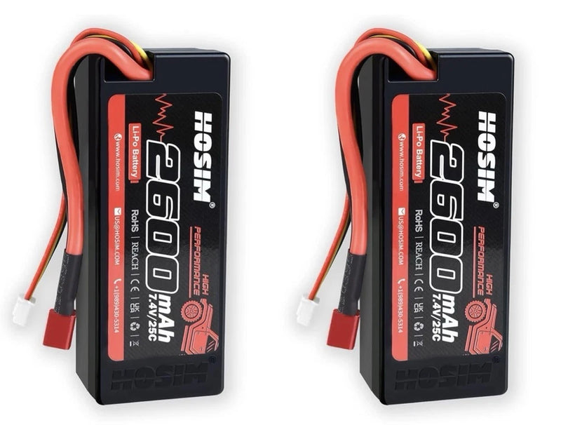 2x HOSIM 7.4V 2600mAh LiPo RC Batteries 25C